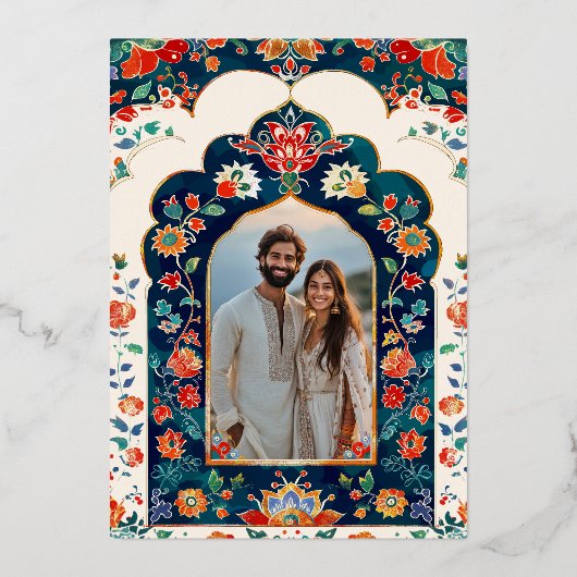 Indische volkskunst olifant bruiloft aubergine gou folie uitnodiging (Achterkant)