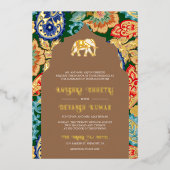 Indische volkskunst olifant bruiloft beige goud folie uitnodiging (Voorkant)