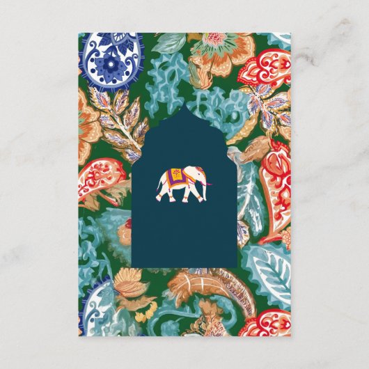 Indische volkskunst olifant donkerblauw bruiloft d informatiekaartje (Achterkant)