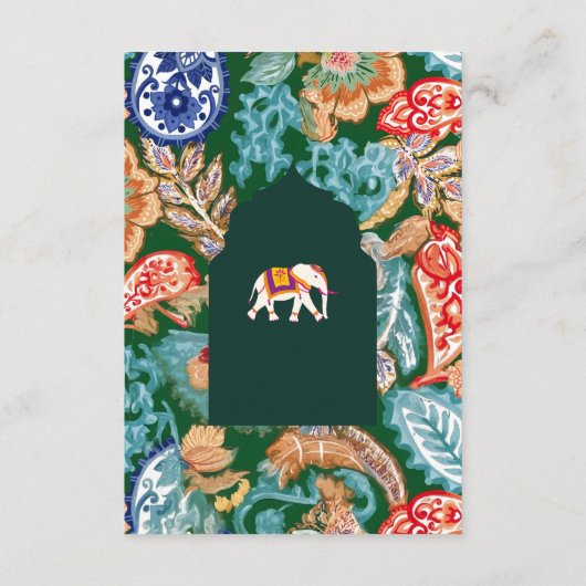 Indische volkskunst Olifant Smaragdgroene bruiloft Informatiekaartje (Achterkant)