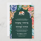 Indische volkskunst olifant smaragdgroene bruiloft kaart (Voorkant)