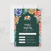 Indische volkskunst olifant smaragdgroene bruiloft RSVP kaartje (Voorkant)