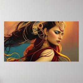 Indische vrouw kleurrijk Poster rode blauwe juwele