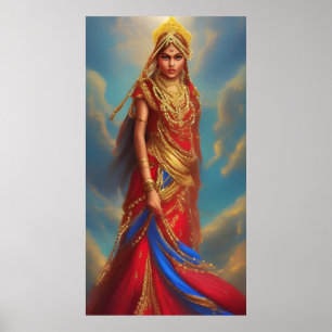 Indische vrouw rode gouden jurk met juwelen poster