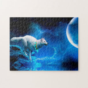 Indische wolf en volle maan legpuzzel