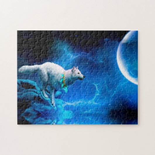Indische wolf en volle maan legpuzzel (Horizontaal)