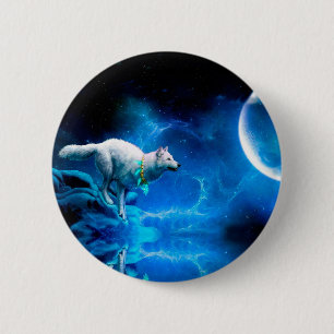 Indische wolf en volle maan ronde button 5,7 cm