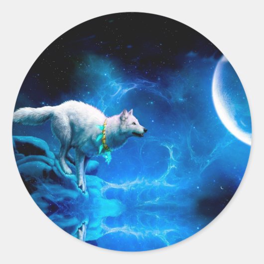 Indische wolf en volle maan ronde sticker (Voorkant)