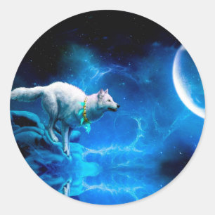 Indische wolf en volle maan ronde sticker