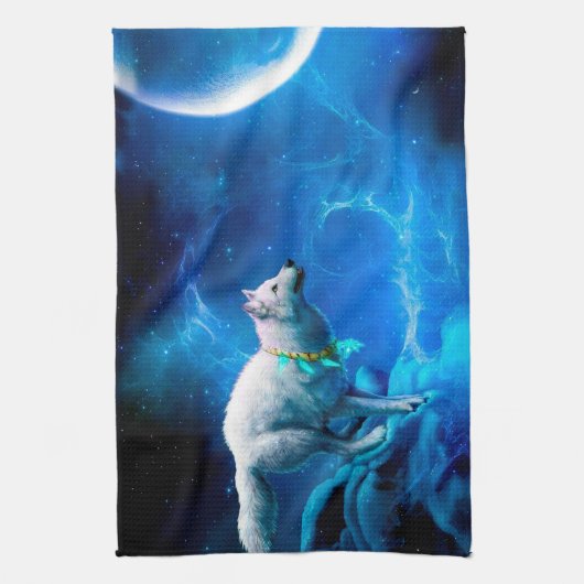 Indische wolf en volle maan theedoek (Verticaal)