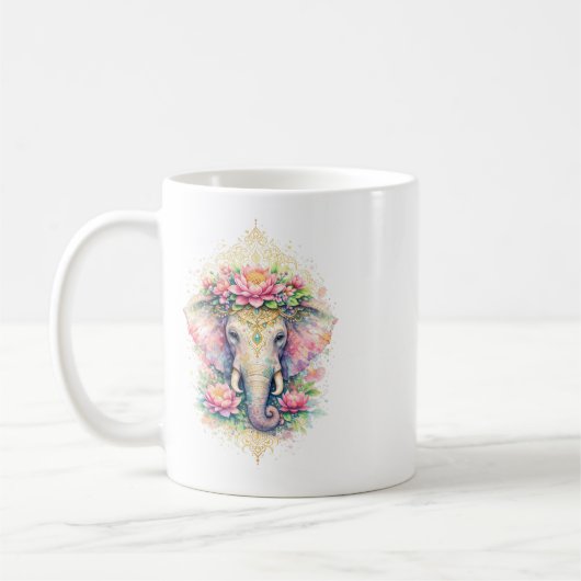 Indischer Frühling - Elefant mit Blumen Koffiemok (Links)