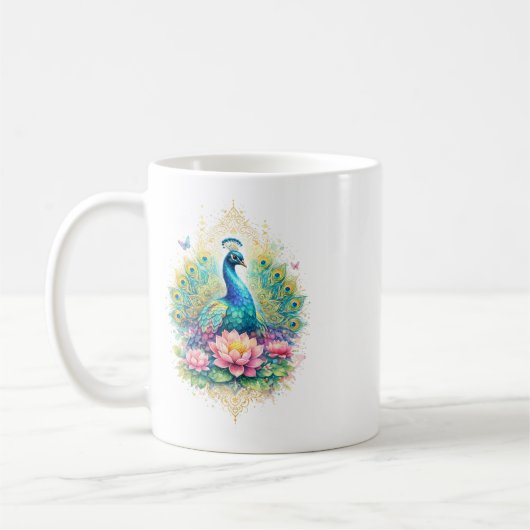 Indischer Frühling - Pfau mit Lotus Koffiemok (Links)