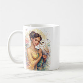 Indischer Frühling - Porträt Frau mit Eule Koffiemok