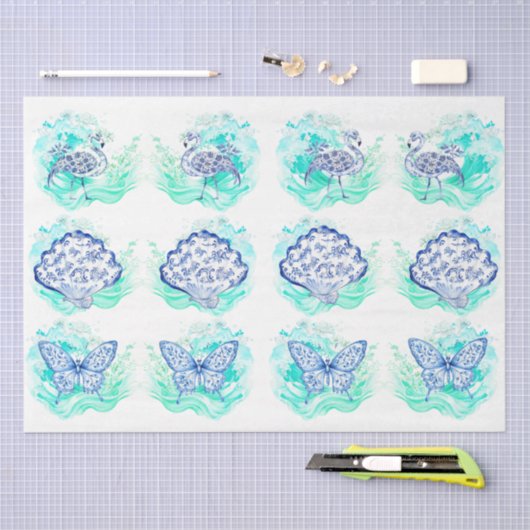 Individual Vintage Inspired Blue & White Decoupage Tissuepapier (Craft)