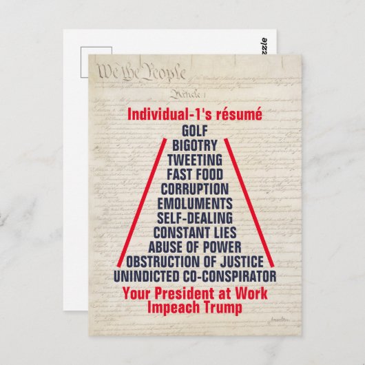 Individueel-1 Trump-obstructie duurt mei 2019 Briefkaart (Voorkant / Achterkant)