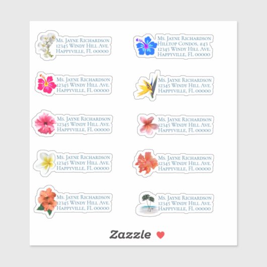 Individueel postadres Tropical Wedding Sticker (Vel)