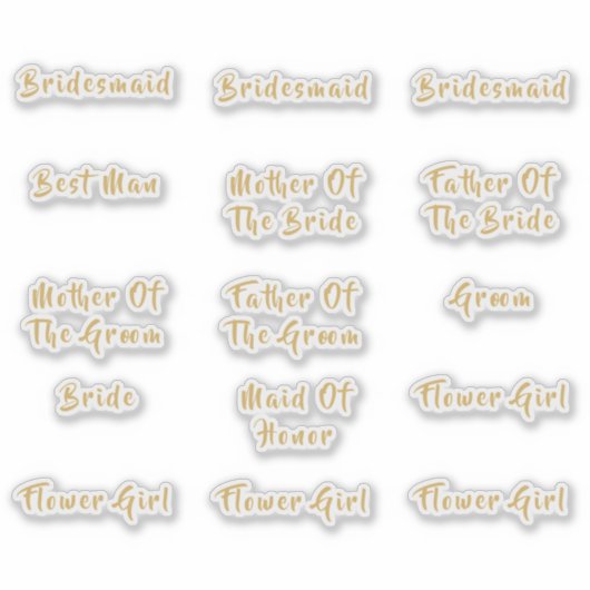 Individuele bruids partij titels gouden kalligrafi sticker (Voorkant)