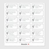 Individuele bruiloft Gast Naam Adres Blauwe Bloeme Sticker (Vel)