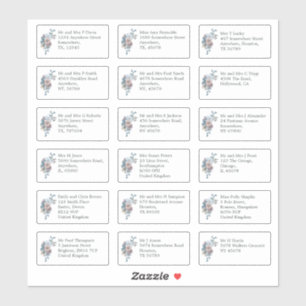Individuele bruiloft Gast Naam Adres Blauwe Bloeme Sticker