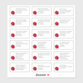 Individuele bruiloft Gast Naam Adres Red Rose Sticker