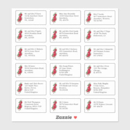 Individuele bruiloft gast naam adres rode rozen sticker
