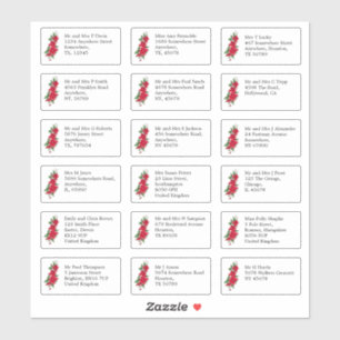 Individuele bruiloft gast naam adres rode rozen sticker