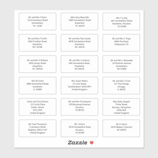 Individuele bruiloft gast naam adres sans stijl sticker (Vel)