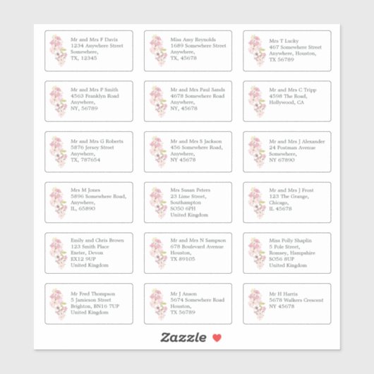 Individuele Gast Naam Adres Lente Bloemen Sticker (Vel)