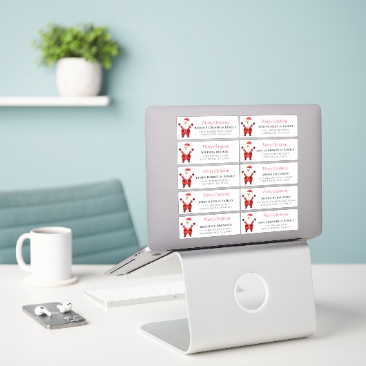 Individuele kerstkaart mailing adresetiketten sticker (Laptop op bureau)