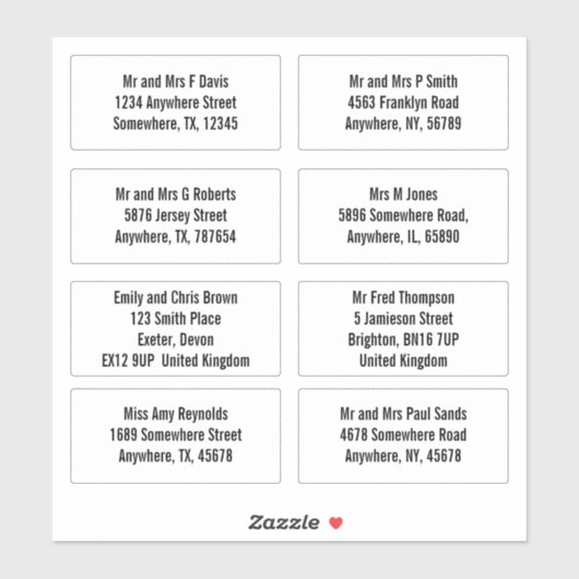 Individuele naam en adresblad voor ontvangers sticker (Vel)