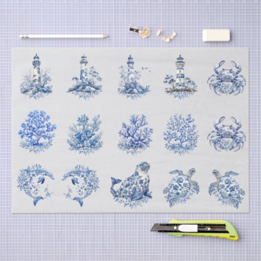 Individuele Vintage Geïnspireerde Blauwe Witte Del Tissuepapier (Craft)