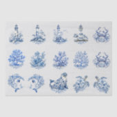 Individuele Vintage Geïnspireerde Blauwe Witte Del Tissuepapier (Voorkant)