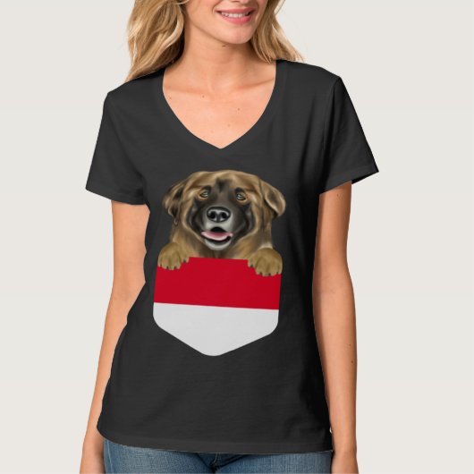 Indonesia Flag Leonberger Dog In Pocket T-shirt (Voorkant)