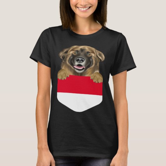 Indonesia Flag Leonberger Dog In Pocket T-shirt (Voorkant)