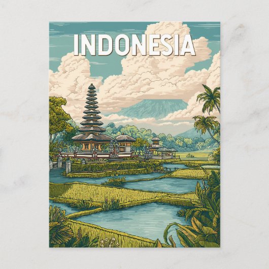 Indonesia Illustration Travel Art Vintage Briefkaart (Voorkant)