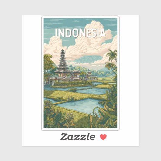 Indonesia Illustration Travel Art Vintage Sticker (Vel)