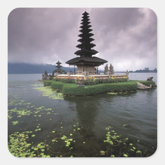 Indonesië, Bali, Ulun Danu Tempel. Vierkante Sticker (Voorkant)