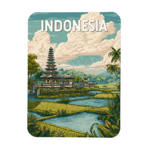Indonesië Illustratie Reis Kunst Vintage Magneet