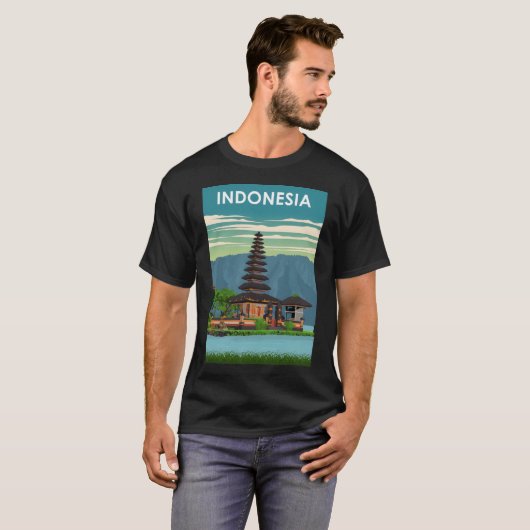 Indonesië  Minimal Retro Travel Poster T-shirt (Voorkant volledig)