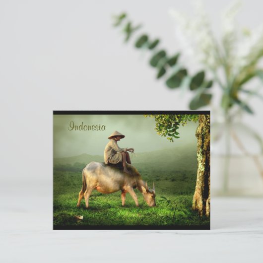 Indonesië Schilderachtig landschap met buffel en b Briefkaart (Staand voorkant)