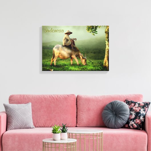 Indonesië Schilderachtig landschap met buffel en b Canvas Afdruk (Insitu (Woonkamer))