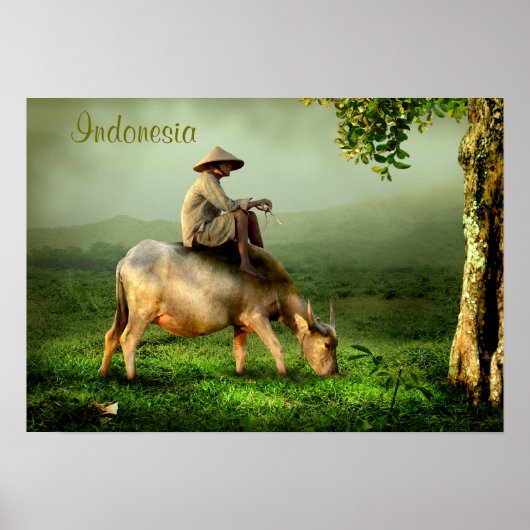 Indonesië Schilderachtig landschap met buffel en b Poster (Voorkant)