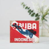 Indonesië Scuba Diver - Blue Retro Briefkaart (Staand voorkant)