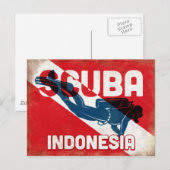 Indonesië Scuba Diver - Blue Retro Briefkaart (Voorkant / Achterkant)
