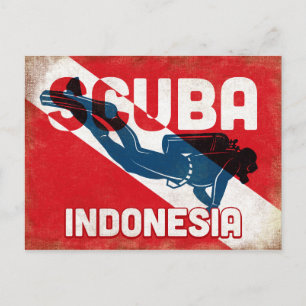 Indonesië Scuba Diver - Blue Retro Briefkaart