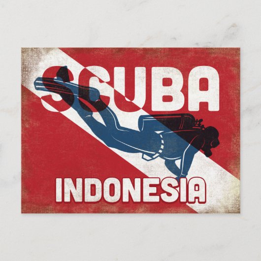 Indonesië Scuba Diver - Blue Retro Briefkaart (Voorkant)