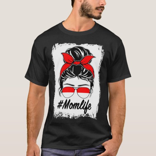 Indonesië Vlag Indonesisch Moeder Messy Bun Moeder T-shirt (Voorkant)