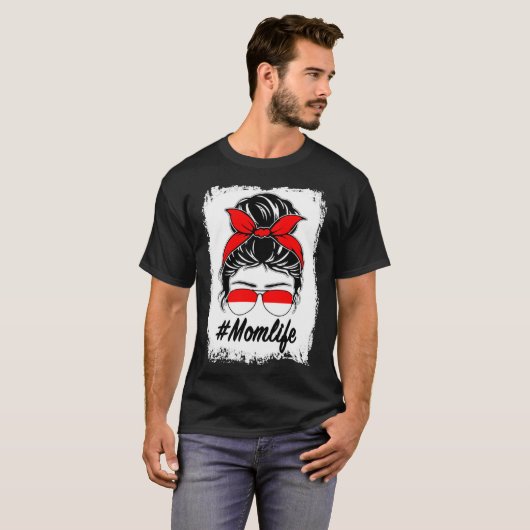 Indonesië Vlag Indonesisch Moeder Messy Bun Moeder T-shirt (Voorkant volledig)