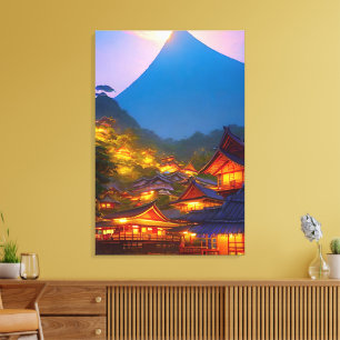 Indonesisch dorp bij zonsondergang  canvas afdruk
