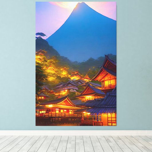 Indonesisch dorp zonsondergang canvas afdruk (Insitu (Houten vloer))